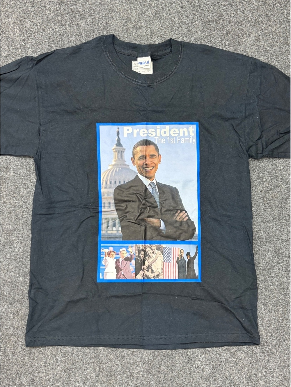 Vintage Obama President The 1st Family Black Graphic T-Shirt